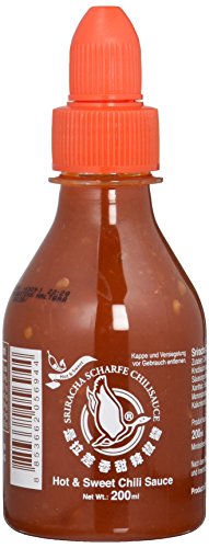 FLYING GOOSE Sriracha scharfe Chilisauce - scharf & süß, orange Kappe, Würzsauce aus Thailand, 3er Pack (3 x 200 ml) von Flying Goose
