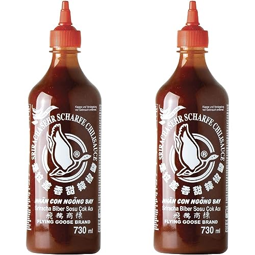 FLYING GOOSE Sriracha sehr scharfe Chilisauce - sehr scharf, rote Kappe, Würzsauce aus Thailand (730 ml) (Packung mit 2) von Flying Goose