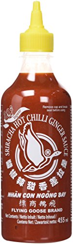 FLYING GOOSE Sriracha scharfe Chilisauce mit Ingwer - scharf, gelbe Kappe, Würzsauce aus Thailand, 2er Pack (2 x 455 ml) von Flying Goose