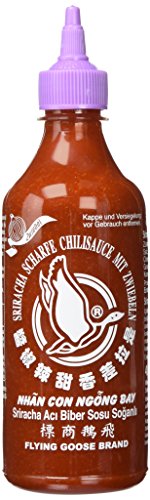 FLYING GOOSE Sriracha scharfe Chilisauce mit Zwiebeln - scharf, lila Kappe, Würzsauce aus Thailand, 2er Pack (2 x 455 ml) von Flying Goose