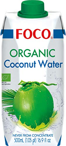 FOCO Bio Kokoswasser, pur, erfrischender Durstlöscher, Sportgetränk, kalorienarm, von Natur aus vegan, 100 % Kokosnusswasser - 6 x 500 ml von Foco