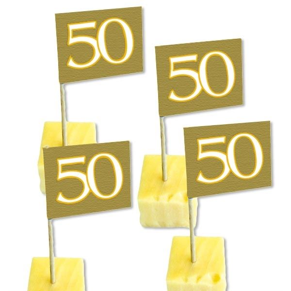 Dekopicker Fähnchen mit 50, golden, 50er Pack für Fooddeko von Folat