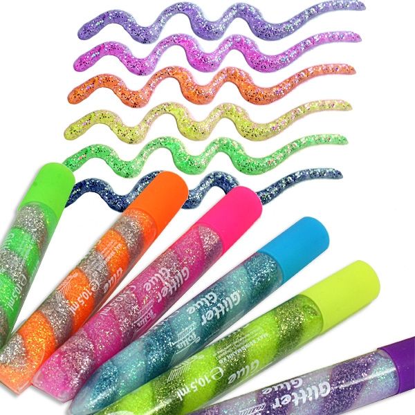 Glitter-Glue Spiralen Neon, 6er Pack, mit eingedrehten Farben, für tolle Bastelideen von Folia Bringmann