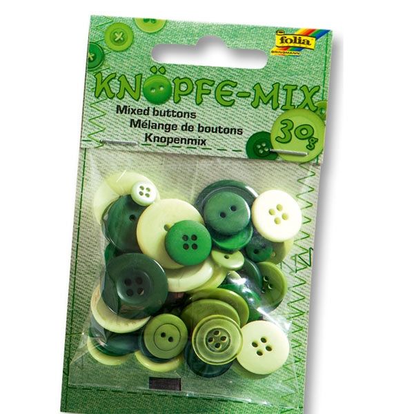 Knöpfe-Mix grün in verschiedenen Formen und Helligkeiten, 30g von Folia Bringmann
