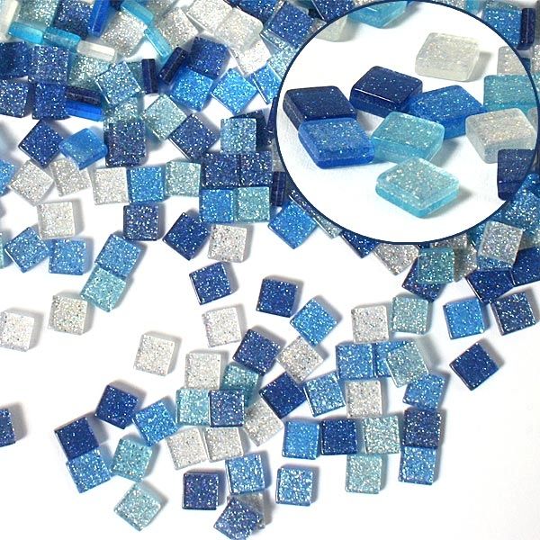 Mosaiksteine, 700 Stück, 5x5mm GLITTER MIX - blau von Folia Bringmann