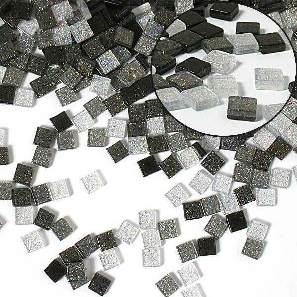 Mosaiksteine, 700 Stück, 5x5mm GLITTER MIX - grau von Folia Bringmann