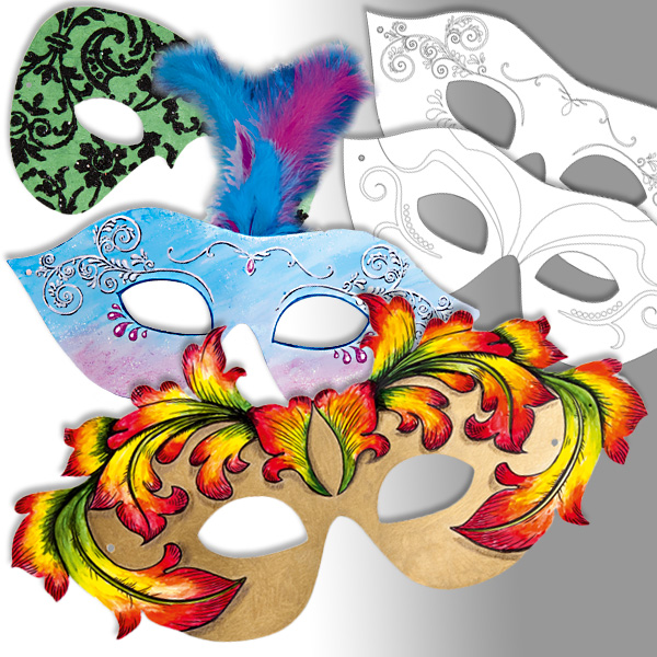 Partymasken zum Gestalten, 6 verschiedene im Pack, mit Gummiband von Folia Bringmann