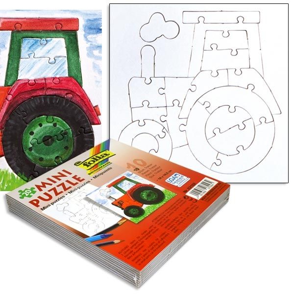 Tolle Traktor-Puzzle im 10er Pack, 14x14,5cm, weiss, zum Anmalen, zum Kindergeburtstag von Folia Bringmann