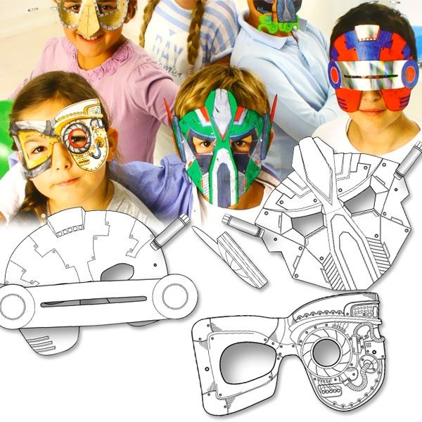 Weltraum-Masken im 6er Pack, futuristische Kindermasken, Pappe von Folia Bringmann
