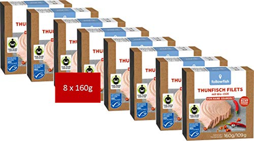 Followfish MSC Fair Trade Thunfisch Filets, mit Bio-Chili, 160g (8er Pack) von ebaney