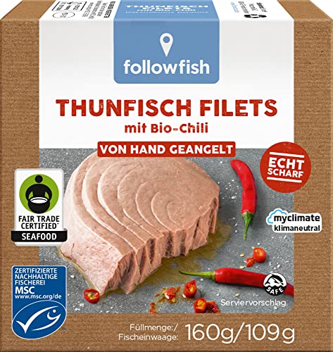 followfish MSC Fair Trade Thunfisch Filets mit Bio-Chili, 160 g von followfish