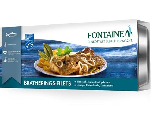 Fontaine - Brathering-Filets in Bio-Bratöl und würziger Bio-Marinade – 325 g – 5er Pack - Premium Hering-Spezialität aus 100% zertifizierter, nachhaltiger Fischerei und kontrolliertem Anbau von Fontaine