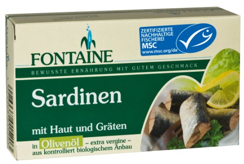 Fontaine Sardinen mit Haut und Gräten 120g Fischkonserve, 3er Pack (3 x 120 g) von Fontaine