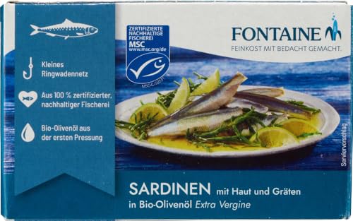 Sardinen mit Haut und Gräten in Bio-Olivenöl 6 x 120 gr von Fontaine