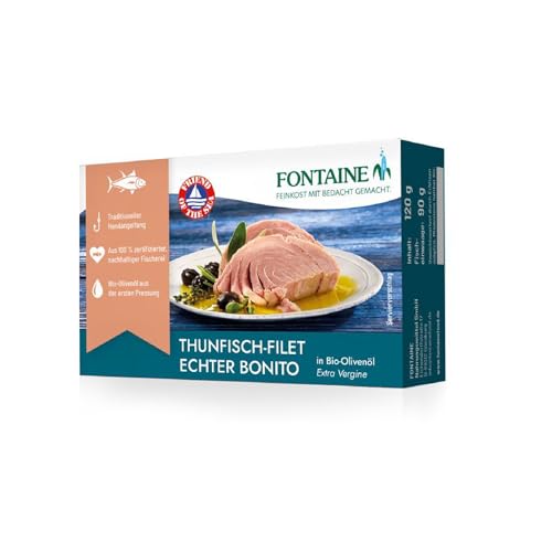 Fontaine - Thunfisch Echter Bonito in Bio-Olivenöl – 120 g – 5er Pack - Premium Thunfischfilets aus 100% zertifizierter, nachhaltiger Fischerei und kontrolliertem Anbau von Fontaine