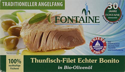 Fontaine Thunfisch-Echter Bonito in Bio Olivenöl Fischkonserve, 1er Pack (1 x 120 g - 90 g Fisch) von Fontaine