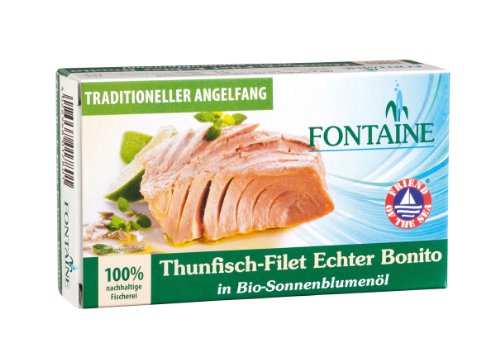 Fontaine Thunfisch-Echter Bonito in Bio Sonnenblumenöl 120g Fischkonserve, 3er Pack (3 x 120 g) von Fontaine