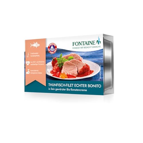 Fontaine - Thunfisch Echter Bonito in Bio-Tomatensauce – 120 g – 5er Pack - Premium Thunfischfilets aus 100% zertifizierter, nachhaltiger Fischerei und kontrolliertem Anbau von Fontaine