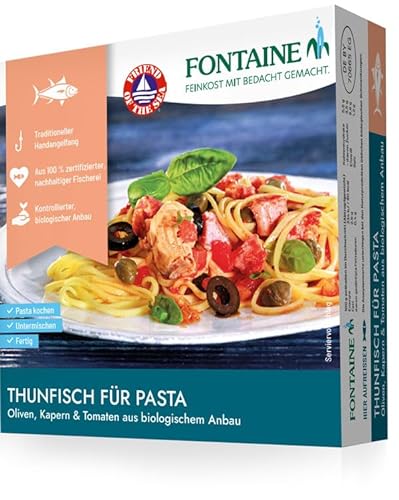 Fontaine - Thunfisch für Pasta mit Oliven, Kapern und Tomate – 190 g – 5er Pack - Premium Bonito Thunfischfilets aus 100% zertifizierter, nachhaltiger Fischerei und kontrolliertem Anbau von Fontaine
