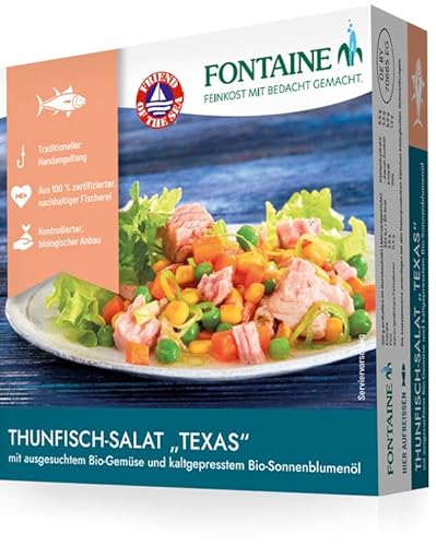 Fontaine - Thunfischsalat Texas - 200 g - 5er Pack - mit Bonito Thunfischfilets aus 100% zertifizierter, nachhaltiger Fischerei und Bio-Gemüse aus kontrolliertem Anbau von Fontaine