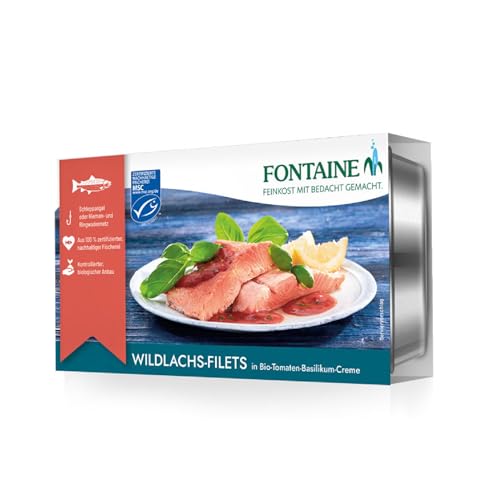 Fontaine - Wildlachs-Filets in Bio-Tomaten-Basilikum-Creme – 200 g – 5er Pack - Premium Lachsfilets aus 100% zertifizierter, nachhaltiger Fischerei und kontrolliertem Anbau von Fontaine