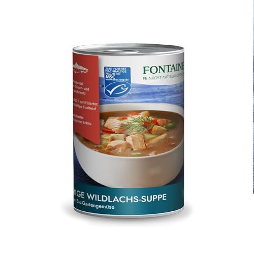 Fontaine - Wildlachs-Suppe mit feinem Bio-Gartengemüse – 400 ml – 5er Pack - Premium Lachsfilets aus 100% zertifizierter, nachhaltiger Fischerei und kontrolliertem Anbau von Fontaine