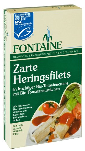 Fontaine Zarte Heringsfiltes in Bio Tomatencreme 200g Fischkonserve, 3er Pack (3 x 200 g) von Fontaine