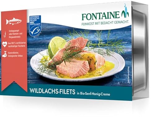 Fontaine - Wildlachs-Filets in Bio-Senf-Honig-Creme – 200 g – 5er Pack - Premium Lachsfilets aus 100% zertifizierter, nachhaltiger Fischerei und kontrolliertem Anbau von Fontaine