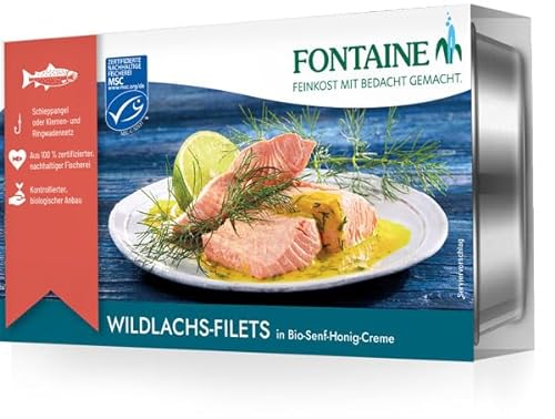 Fontaine - Wildlachs-Filets in Bio-Senf-Honig-Creme – 200 g – 5er Pack - Premium Lachsfilets aus 100% zertifizierter, nachhaltiger Fischerei und kontrolliertem Anbau von Fontaine