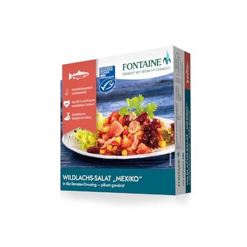 Fontaine - Wildlachs-Salat Mexiko in pikantem Bio-Tomaten-Dressing – 200 g – 5er Pack - Premium Lachsfilets aus 100% zertifizierter, nachhaltiger Fischerei und kontrolliertem Anbau von Fontaine