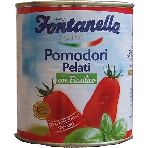 ABGEZOGENE Tomaten mit Basilikum 1 kg Easy Open - Box 12 Stück von Fontanella