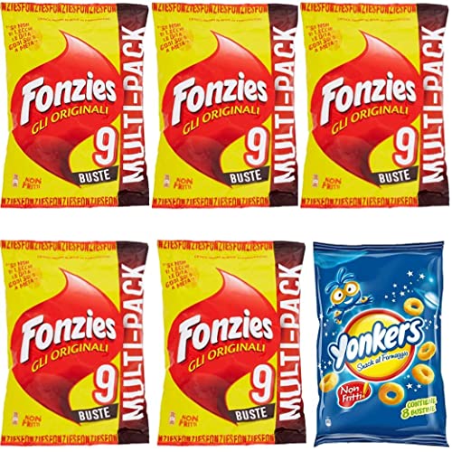 5x Fonzies Maissnack mit Käse 9 Portionstüten á 23g chips + 1x Yonkers 8 Portionstüten á 120g Käsechips von Fonzies