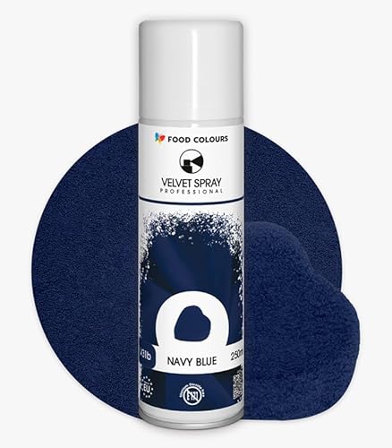 Food Colours Velvet Spray Navy Blue 250 ml Lebensmittelfarbe, Wildlederstruktur, Dekorieren von Kuchen, Pralinen, Schokolade, Zuckermassen, Monoporzionen von Food Colours