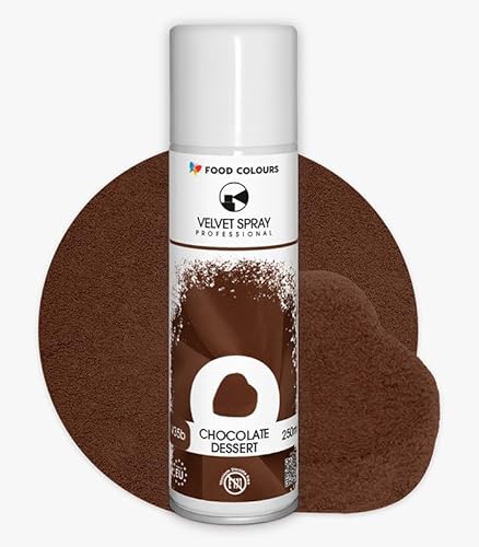 Food Colours Velvet Spray CHOCOLATE DESSERT 250 ml Lebensmittelfarbe, Wildlederstruktur, Dekorieren von Kuchen, Pralinen, Schokolade, Zuckermassen, Monoporzionen von Food Colours