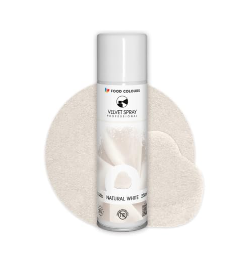 Food Colours Velvet Spray NATURAL WHITE 250 ml Lebensmittelfarbe, Wildlederstruktur, Dekorieren von Kuchen, Pralinen, Schokolade, Zuckermassen, Monoporzionen von Food Colours