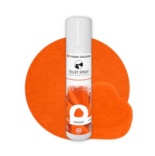Food Colours Velvet Spray ORANGE 100 ml Lebensmittelfarbe, Wildlederstruktur, Dekorieren von Kuchen, Pralinen, Schokolade, Zuckermassen, Monoporzionen von Food Colours