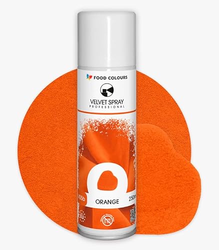 Food Colours Velvet Spray ORANGE 250 ml Lebensmittelfarbe, Wildlederstruktur, Dekorieren von Kuchen, Pralinen, Schokolade, Zuckermassen, Monoporzionen von Food Colours