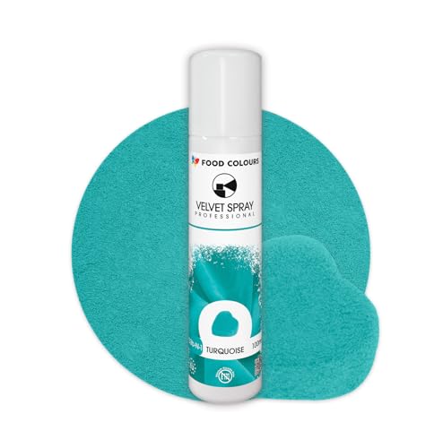 Food Colours Velvet Spray TURQUOISE 100 ml Lebensmittelfarbe, Wildlederstruktur, Dekorieren von Kuchen, Pralinen, Schokolade, Zuckermassen, Monoporzionen von Food Colours