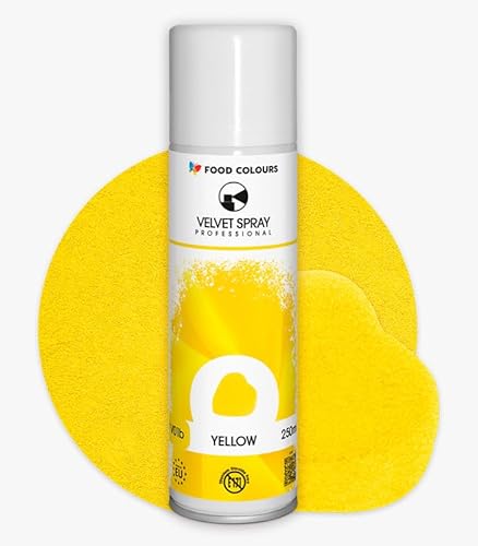 Food Colours Velvet Spray YELLOW 250 ml Lebensmittelfarbe, Wildlederstruktur, Dekorieren von Kuchen, Pralinen, Schokolade, Zuckermassen, Monoporzionen von Food Colours