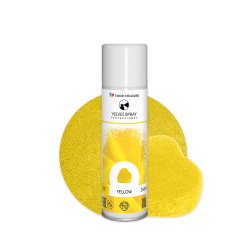 Food Colours Wildleder Spray Velvet YELLOW 250ML Lebensmittelfarbspray Wildlederüberzug für den Kuchen AZO FREE Dekoration für Torten, Pralinen von Food Colours