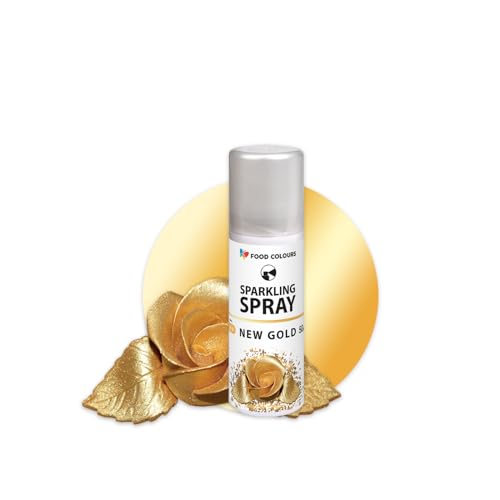 Lebensmittelfarbspray NEW GOLD 50ML Dekorative Lebensmittelfarbe mit metallischem Effekt, Glitzerüberzug, Dekoration für Kuchen, Schokolade, Pralinen, Zuckerpaste, Tortenoberfläche von Food Colours