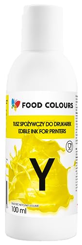 Food Colours Lebensmitteltinte für Drucker YELLOW 100ML Essbarer Druck, Druck auf Waffelpapier Dekorative Ergänzung für Torten von Food Colours