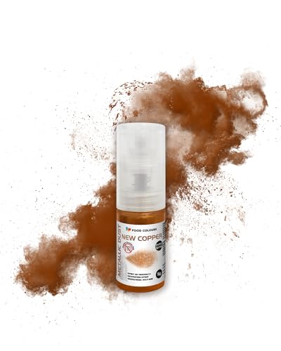 Essbares Glitzerspray NEW COPPER 5G Lebensmittelfarbe in einer Pumpe, Lebensmittelfarbpulver mit metallischem Effekt Glitzerfarbstoff Dekoration für Kuchen Cremes Zuckermassen Torten Getränke von Food Colours