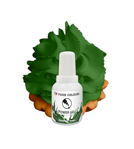 Food Colours Gelfarbe MYSTERIOUS GREEN 20G Lebensmittelfarbe für ein breites Anwendungsspektrum zur Dekoration von Kuchen, Torten, Sahnecreme, Biskuitteig, Royal Icing, Macarons von Food Colours