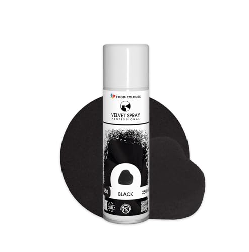 Food Colours Wildleder Spray Velvet BLACK 250ML Lebensmittelfarbspray Wildlederüberzug für den Kuchen AZO FREE Dekoration für Torten, Pralinen von Food Colours