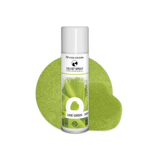 Food Colours Velvet Spray LIME GREEN 250 ml Lebensmittelfarbe, Wildlederstruktur, Dekorieren von Kuchen, Pralinen, Schokolade, Zuckermassen, Monoporzionen von Food Colours