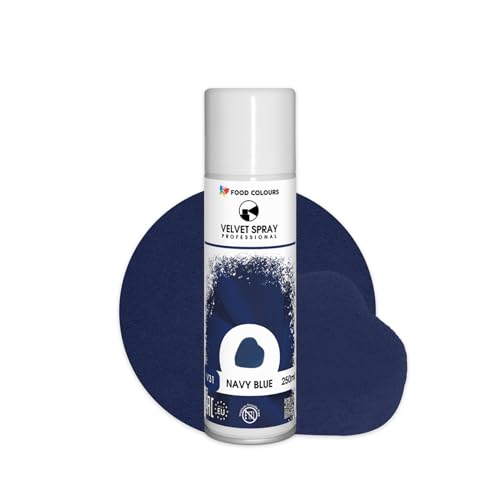 Food Colours Velvet Spray NAVY BLUE 250 ml Lebensmittelfarbe, Wildlederstruktur, Dekorieren von Kuchen, Pralinen, Schokolade, Zuckermassen, Monoporzionen von Food Colours