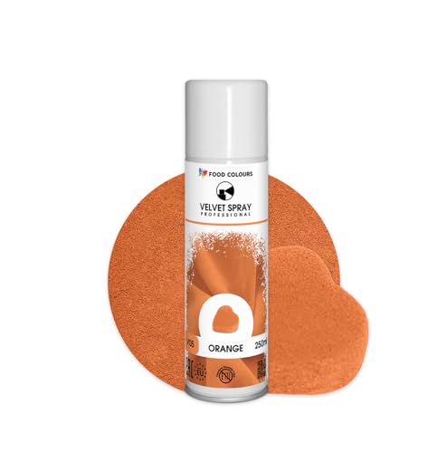 Food Colours Velvet Spray ORANGE 250 ml Lebensmittelfarbe, Wildlederstruktur, Dekorieren von Kuchen, Pralinen, Schokolade, Zuckermassen, Monoporzionen von Food Colours