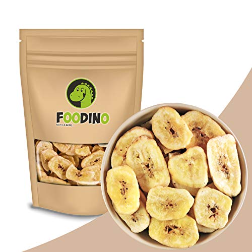 Bananenchips getrocknet ungezuckert ungeschwefelt geröstet ganz Bananen Chips ohne Zucker ungesüßt vegan Trockenfrüchte Trockenobst 500g - 5kg wiederverschließbar Premium Qualität FOODINO (1kg) von Foodino