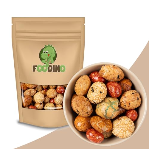 Erdnuss Cracker Mix Mischung aus gewürzten Erdnusscracker mit Sojasauce & Sesam aus 3 verschiedene Versionen - Jumbo König Cracker - Asia Reiscracker im Erdnussteigmantel - (5 kg) von Foodino